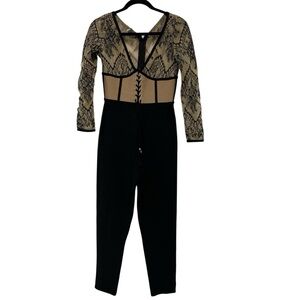 HOUSE OF CB Black and Tan Lace Jumpsuit Size Medium
